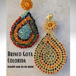 Imagem principal do produto Crochê em Metal: Brinco Gota Colorida