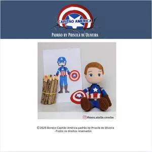 Imagem de capa para o Curso online Amigurumi do Capitão América| Padrão by Priscila de Oliveira