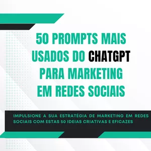 Imagem de capa para o Ebook 50 prompts mais usados do ChatGPT para marketing em redes sociais