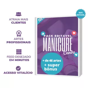 Imagem de capa para o Curso online Pack Manicure - Editável Direto No Canva - 46 Artes + Bônus