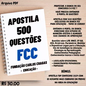 Imagem de capa para o Ebook FCC - APOSTILA 500 QUESTÕES - EDUCAÇÃO