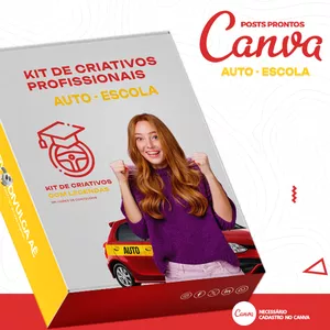 Imagem de capa para o Curso online Kit de Social Media - Posts Prontos para Auto - Escola no Canva com Legendas + Mega Pack Divulga Aê