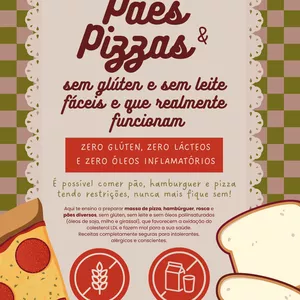 Imagem de capa para o Ebook Pães e pizzas sem glúten e sem leite fáceis e que realmente funcionam