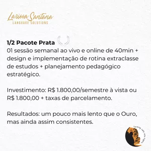 Cover image for Online service Meio Pacote Prata SEMESTRAL de Aulas Particulares ao Vivo e Online com Larissa Santana - Language Solutions