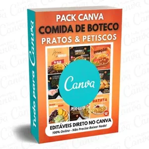 Imagem de capa para o Curso online Pack Canva Editável - Comida de Boteco Pratos &amp; Petiscos + 5 Kits Bônus