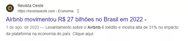 1 de ago. de 2023 — Levantamento sobre o Airbnb é inédito e mostra alta de 31% no impacto da plataforma na economia do país. Clique aqui.