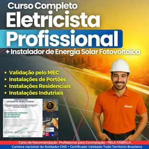 Imagem do curso Curso Completo de Elétrica Predial, Residencial e Industrial + Instalação de Energia Solar (Video Aulas + Ebook) 