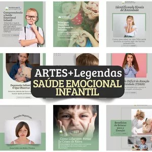 Imagem de Posts Artes Saúde Emocional infantil criado por Pack de Artes Canva Editáveis na hotmart