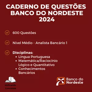 Imagem de capa para o Ebook Caderno de questões - Banco do Nordeste 2024 Pós - Edital