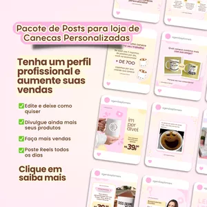 Imagem de capa para o Curso online Pacote de Posts Prontos Canecas Personalizadas