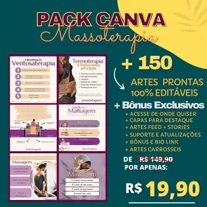 Imagem de capa para o Curso online Pack Canva Massoterapia