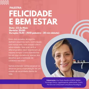 Imagem de capa para o Evento online Palestra Online - Felicidade e bem-estar 