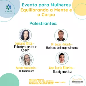 Imagem de capa para o Evento presencial EVENTO PARA MULHERES - EQUILIBRANDO A MENTE E CORPO