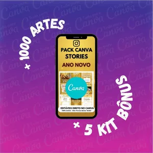 Imagem de capa para o Curso online Stories Ano Novo - Pack Canva Editável +1000Artes+5KitsBônus