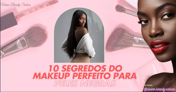 fundo com pinceis de blush e titulo com duas lindas modelos negras.