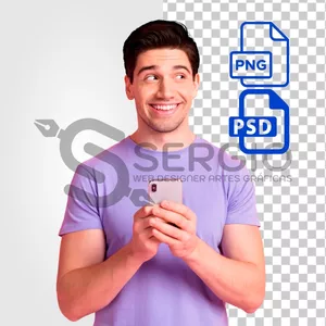Imagem de capa para o Curso online Produto Digital: Imagem PNG e PSD homem olhando para o lado com celular