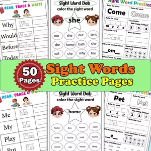 Cover image for Ebook Kindergarten Sight Words Bundle - Fry's First Words Printable Worksheets (100 Pages)