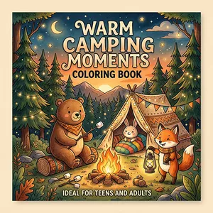 Cover image for Ebook Cozy Camping Animals Coloring Book. Bold and Easy Campfires, Tents, Lanterns and Sweet Forest Adventure Scenes