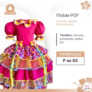 Imagem de capa para o Ebook MOLDE VESTIDO FESTA JUNINA ADULTO