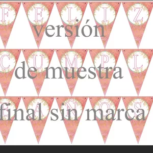 Imagen de portada para Ebook Banderín Feliz cumpleaños A4 rosa flores doradas