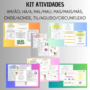 Imagem de capa para o Ebook Kit Atividades - AM/ÃO, HÁ/A, MAL/MAU, MAS/MAIS/MÁS, ONDE/AONDE, TIL/AGUDO/CIRCUNFLEXO