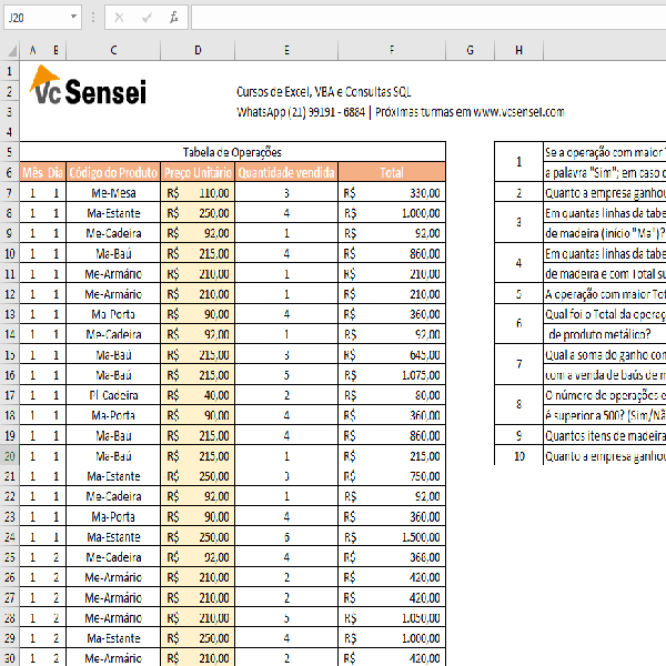 Planilha 10 Exercícios Desafiadores de Excel