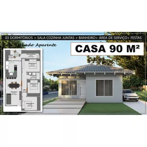 Imagem de capa para o Ebook PROJETO DE CASA 90 M2 | ARQUITETÔNICO + IMAGENS 3D +ARQUIVOS EM DWG, IFC E PDF