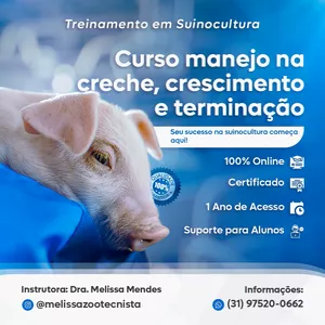 Imagem de Curso manejo de suínos nas fases de creche , crescimento e terminação criado por Dra. Melissa Mendes na hotmart