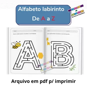 Imagem de capa para o Ebook Alfabeto com letras em labirinto de A a Z + Bonus atividades de recorte