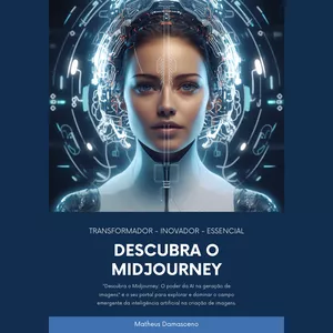 Imagem de capa para o Ebook DESCUBRA O MIDJOURNEY: "O PODER DA AI NA GERAÇÃO DE IMAGENS"
