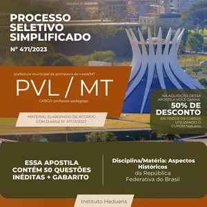 Imagem de capa para o Curso online História do Brasil – Apostila de Exercícios para Professor Pedagogo com Gabarito