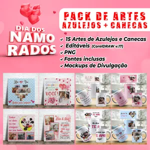 Imagem de capa para o Curso online Pacote de Artes para Canecas e Azulejos - Dia dos Namorados (CDR x7)