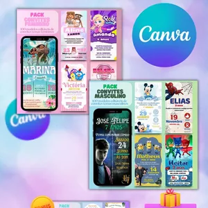 Imagem de capa para o Ebook Pack de Convites Digitais editáveis Canva