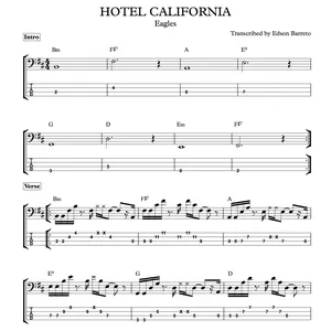 Cover image for Online course HOTEL CALIFORNIA (Eagles) Bass Score &amp; Tab Lesson