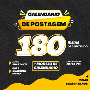 Imagem de capa para o Ebook Calendário de Postagem com 180 Ideias de Conteúdos