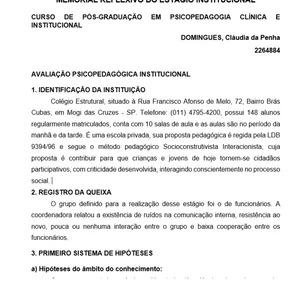 Imagem de capa para o Curso online MEMORIAL REFLEXIVO DO ESTÁGIO INSTITUCIONAL - UNINTER - PÓS-GRADUAÇÃO EM PSICOPEDAGOGIA