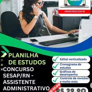 Imagem de capa para o Curso online Planilha de estudos - Concurso Sesap RN - Assistente Administrativo
