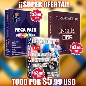 Imagen de portada para Curso online Super Oferta - Mega Pack de Diseño Gráfico + Curso Ingles BBC + Curso Virtual en Vivo Por $5,99
