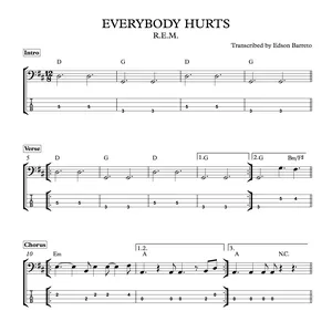 Cover image for Online course EVERYBODY HURTS (R.E.M.) Bass Score & Tab Lesson