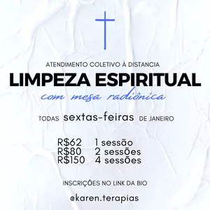 Imagem de capa para o Evento online Atendimento Coletivo de Limpeza Espiritual com Mesa Radiônica - Janeiro - @karen.terapias