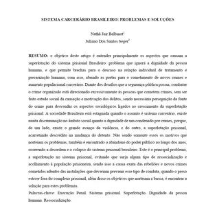Imagem de capa para o Ebook SISTEMA CARCERÁRIO BRASILEIRO - PROBLEMAS E SOLUÇÕES Artigo Científico 