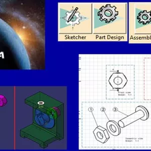 Imagem de capa para o Ebook Curso Catia V5 Essencial - Modelagem básica, e detalhamento 2D.