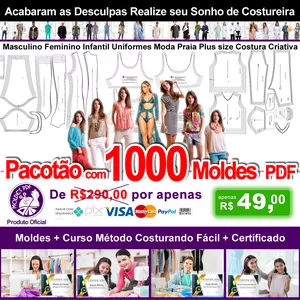 Imagem do curso Pacote Moldes | Mega Pacotão 1000 Moldes 2023 + Curso Costura Método Costurando Fácil + 30 videos técnicas de costura