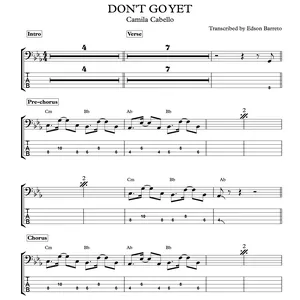 Imagem principal do produto DON'T GO YET (Camila Cabello) Bass Transcription, Score & Tab Lesson