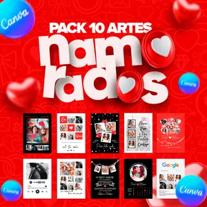 Imagem de capa para o Ebook PACK DIA DOS NAMORADOS -  10 ARTES DE QUADROS EDITÁVEIS NO CANVA