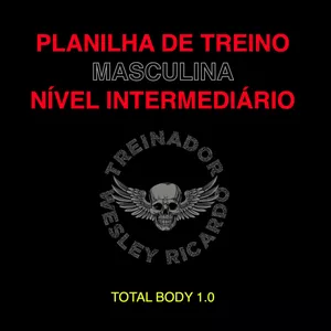 Imagem de capa para o Ebook treino masculino, nivel intermediario 1.0 - 4 semanas, foco TOTAL BODY