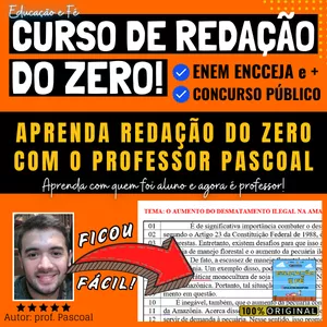 Imagem de capa para o Curso online CURSO REDAÇÃO DO ZERO | PLANO ANUAL | DO BÁSICO AO AVANÇADO - Prof. Pascoal