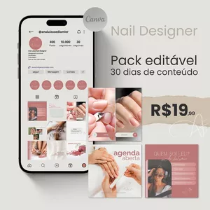 Imagem de capa para o Ebook Pack do Canva 30 dias de conteúdo Nail designer