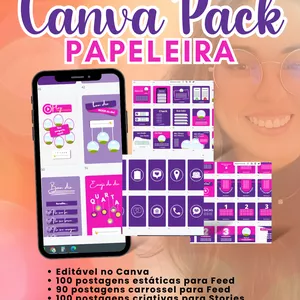 Imagem de capa para o Ebook Canva Pack Papeleira - Feed criativo, Artes para Stories, capa destaques 