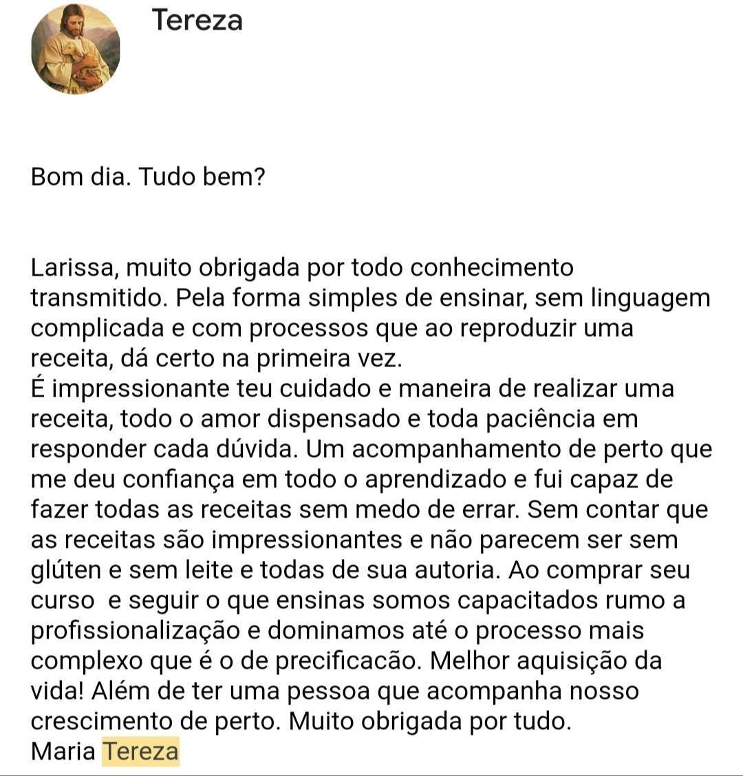 Depoimento de aluna